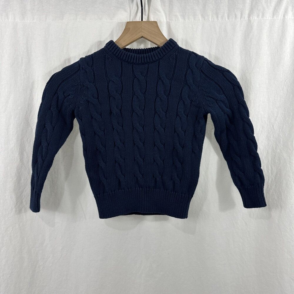 Crewcuts J. Crew Navy Cableknit Crewneck Sweater Kids Size XXS 2/3 Fisherman